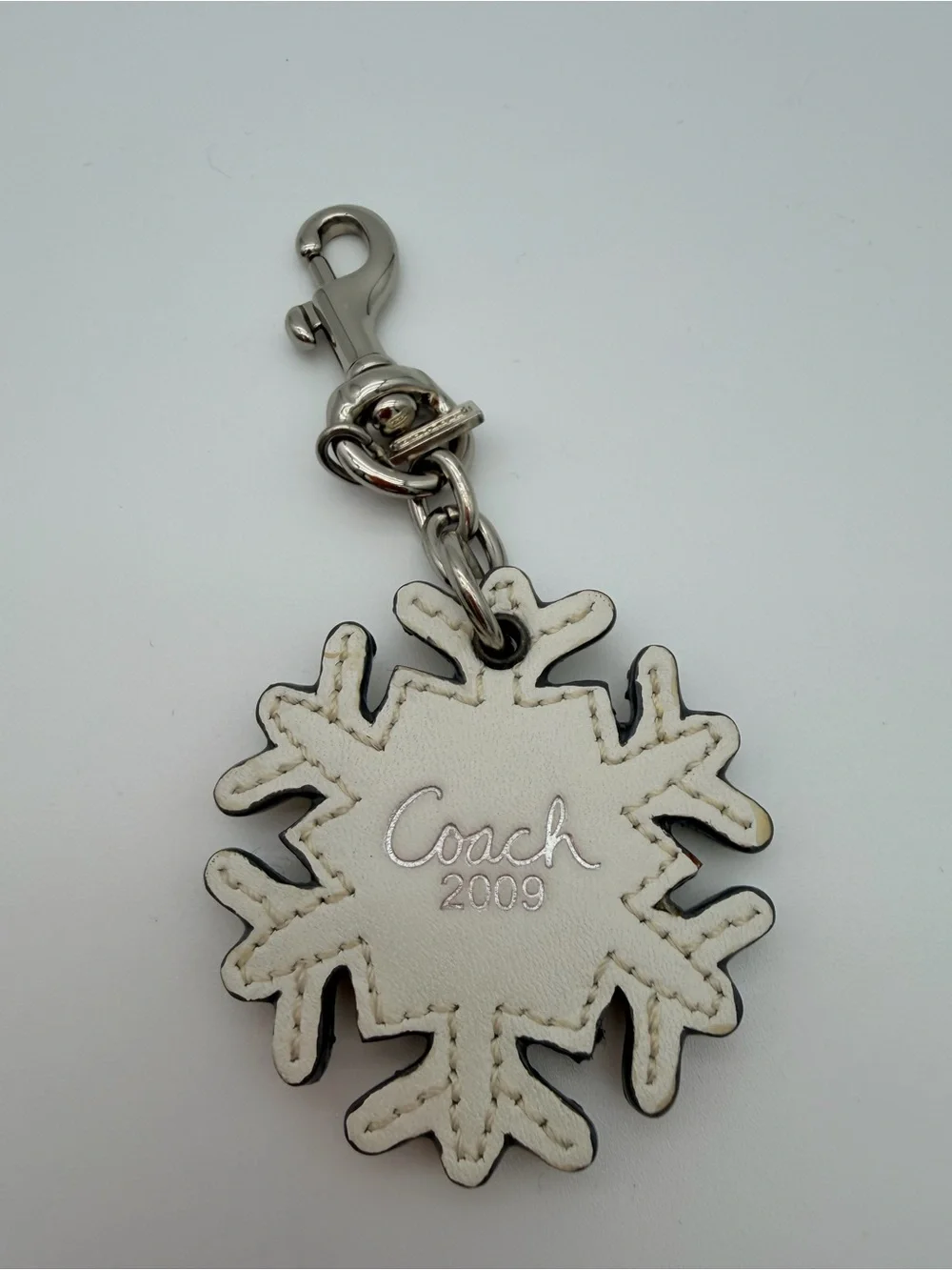 Coach Leather Snowflake Keychain Charm with Rhinestones